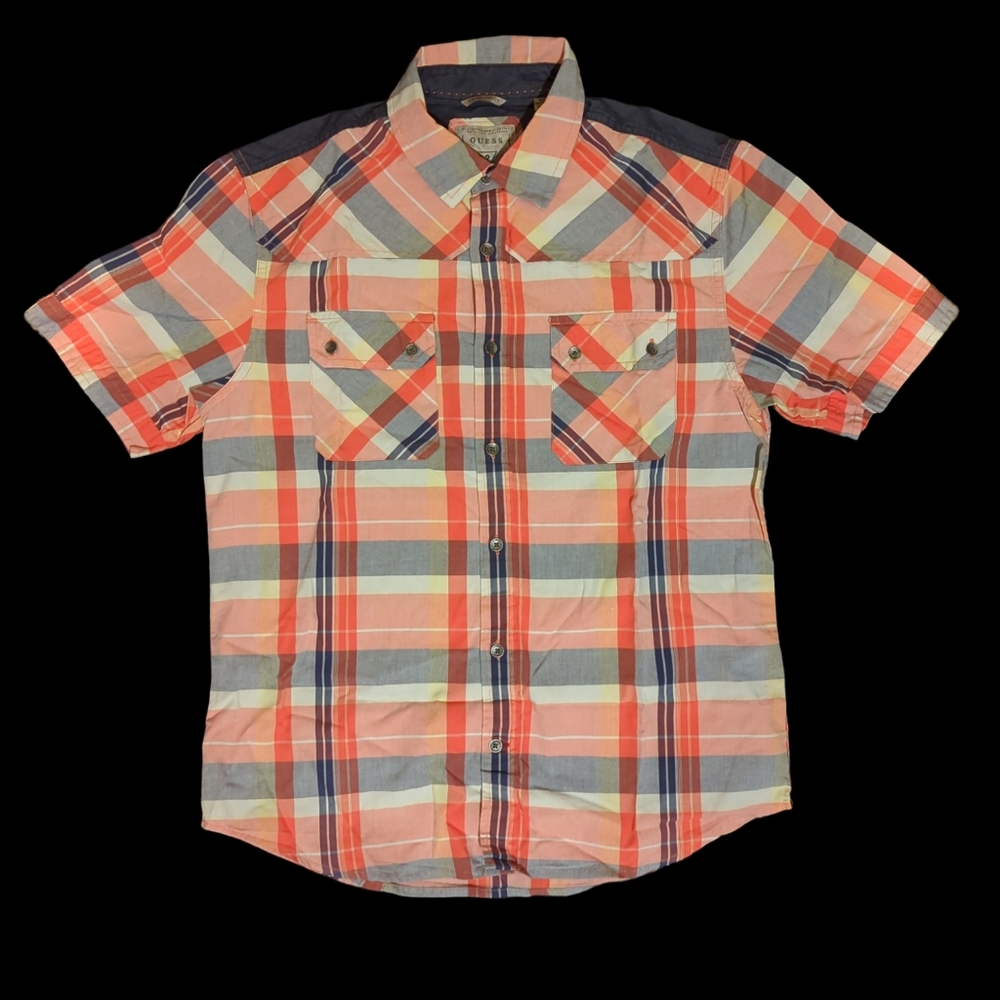 Men's Guess Orange Button Up Plaid Shirt size S